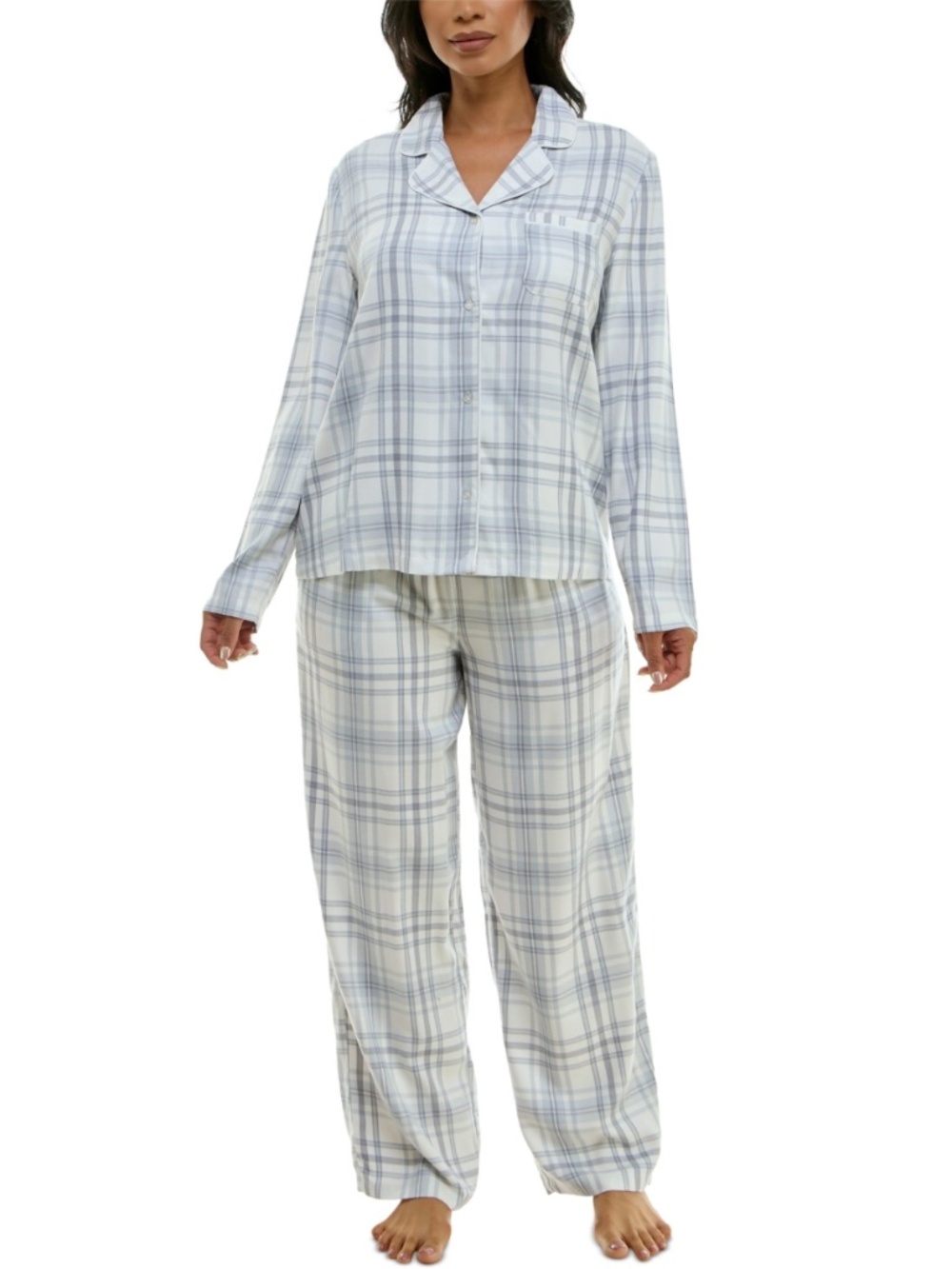 Roudelain Women's Notched-Collar Flannel Pajama Set with Lurex - Dart Plaid - XL